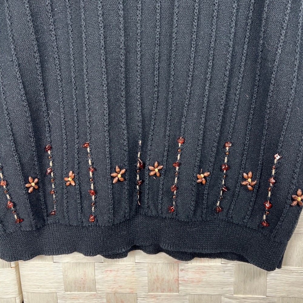 Alfred‎ Dunner Petite Black Ribbed Beaded Short Sleeve Knit Sweater Size PM - Picture 6 of 9